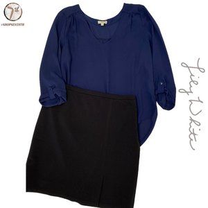 (40% OFF) Lily White Chic Navy Blue Thin V Neck Prep Blouse
